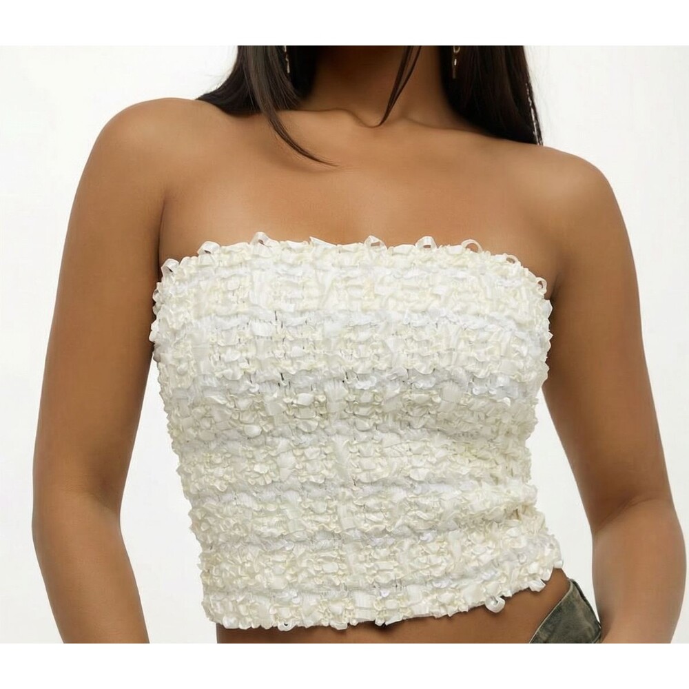 N.R.1 By Ned Gould Ivory Ribbon &Sequins Stretch Top Size 14 Formal Wear